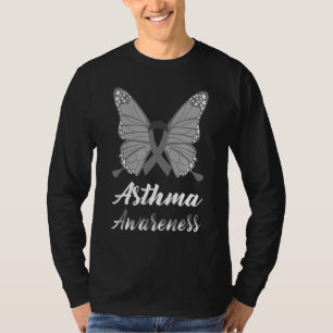Camiseta Conciencia sobre el asma Mariposa Gris Ribbon Supp