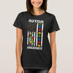 Camiseta Conciencia sobre el autismo Bandera estadounidense