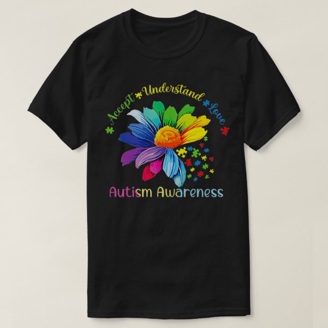 Camiseta Conciencia sobre el autismo El girasol acepta ente (Diseño del anverso)