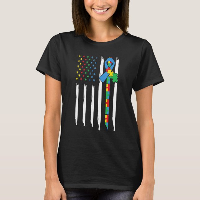 Camiseta Conciencia sobre el autismo Estados Unidos Bandera (Anverso)