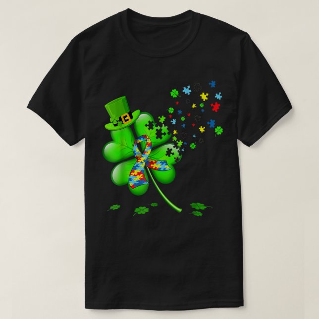 Camiseta Conciencia sobre el autismo Shamrock St Patricks D (Diseño del anverso)