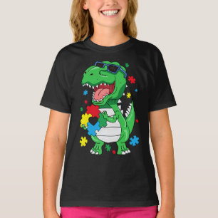 Camiseta Conciencia sobre el autismo T Rex Dinosaur Puzzle
