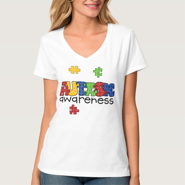 Camiseta Conciencia sobre el autismo V-Cuello (Anverso)