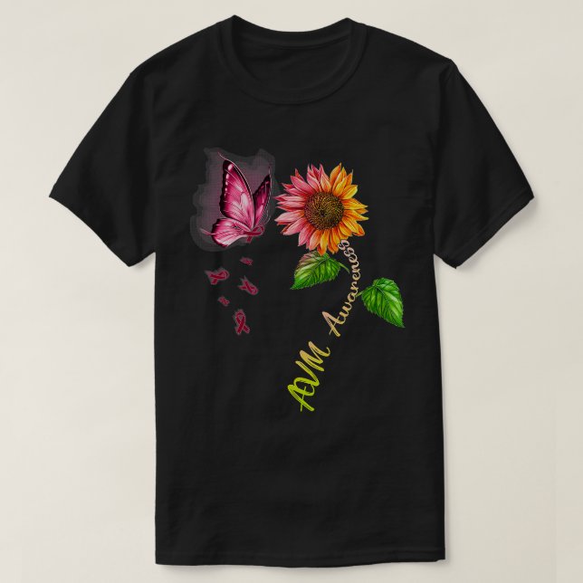 Camiseta Conciencia sobre el AVM de girasol de mariposa (Diseño del anverso)