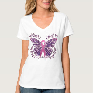 Camiseta Conciencia sobre el cáncer de mama Butterfly Flora