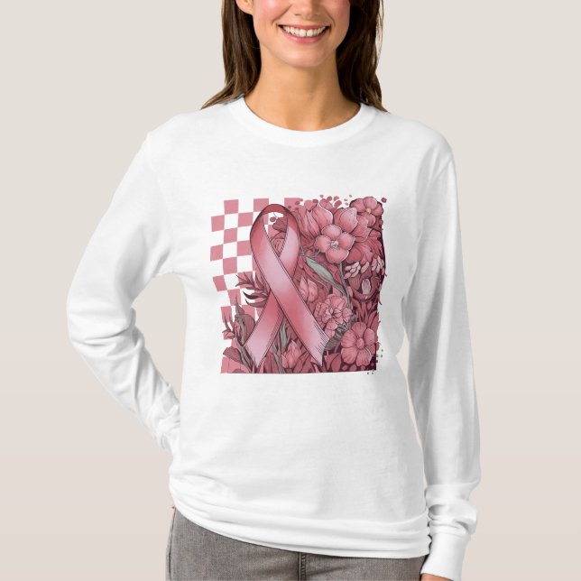 Camiseta Conciencia sobre el cáncer de mama floral (Anverso)