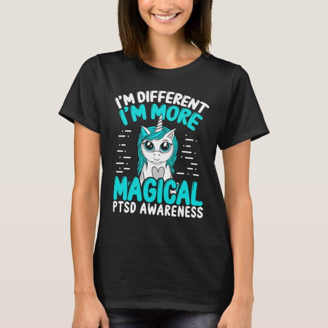 Camiseta Conciencia sobre el PTSD Unicorn, cinta Verde azul (Anverso)