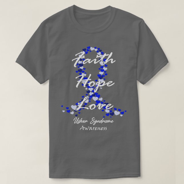 Camiseta Conciencia sobre el síndrome de Usher Fe Esperanza (Diseño del anverso)