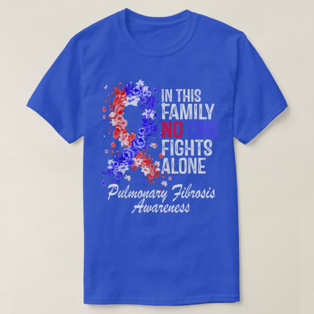 Camiseta Conciencia sobre Fibrosis Pulmonar Cinta Flor Azul (Diseño del anverso)