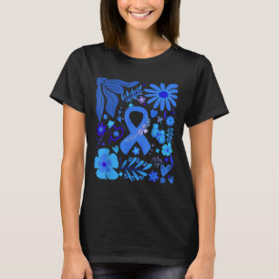 Camiseta Conciencia sobre la diabetes Boho Floral Blue Ribb