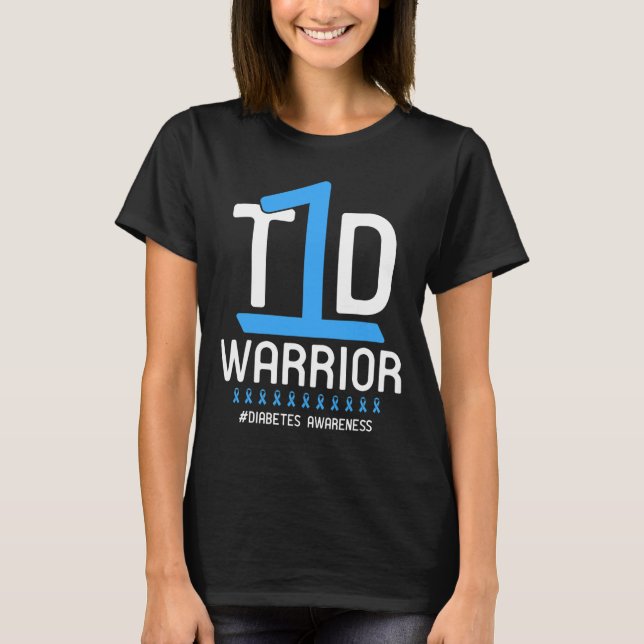 Camiseta Conciencia sobre la diabetes Cinta azul T1D Guerre (Anverso)