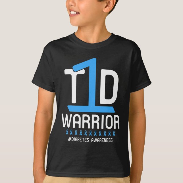 Camiseta Conciencia sobre la diabetes Cinta azul T1D Guerre (Anverso)