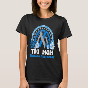 Camiseta Conciencia sobre la diabetes T1d Mom Blue Sunflowe