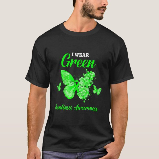 Camiseta Conciencia sobre la escoliosis: uso mariposa verde (Anverso)