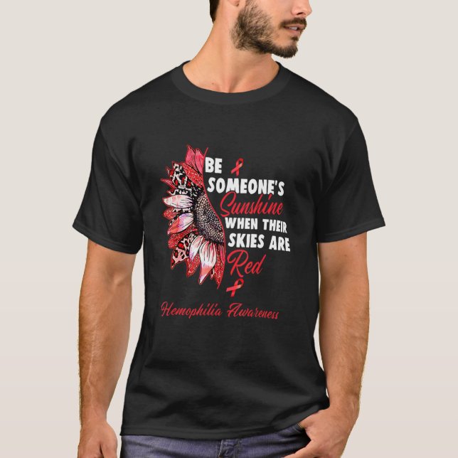 Camiseta Conciencia sobre la hemofilia Cinta roja girasol (Anverso)