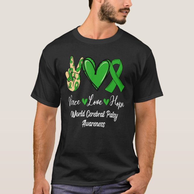 Camiseta Conciencia sobre la parálisis cerebral mundial Paz (Anverso)