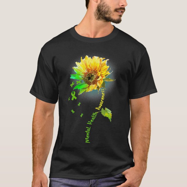 Camiseta Conciencia sobre la salud mental Cinta verde giras (Anverso)