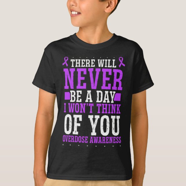 Camiseta Conciencia sobre la sobredosis Cinta morada Piense (Anverso)