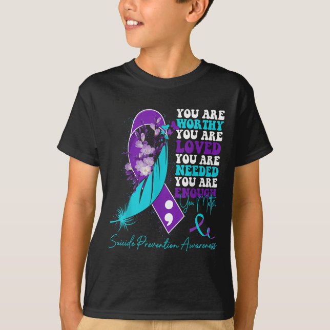 Camiseta Conciencia sobre Prevención del Suicidio Cinta Mor (Anverso)
