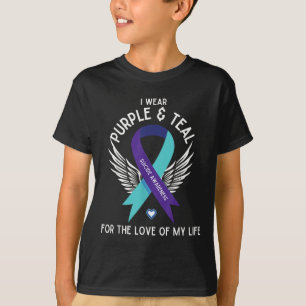 Camiseta Conciencia Suicida Que Uso Verde azulado Y Morado 