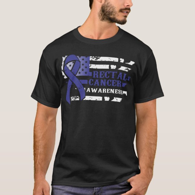 Camiseta Conciencia torpe del cáncer rectal de la bandera (Anverso)