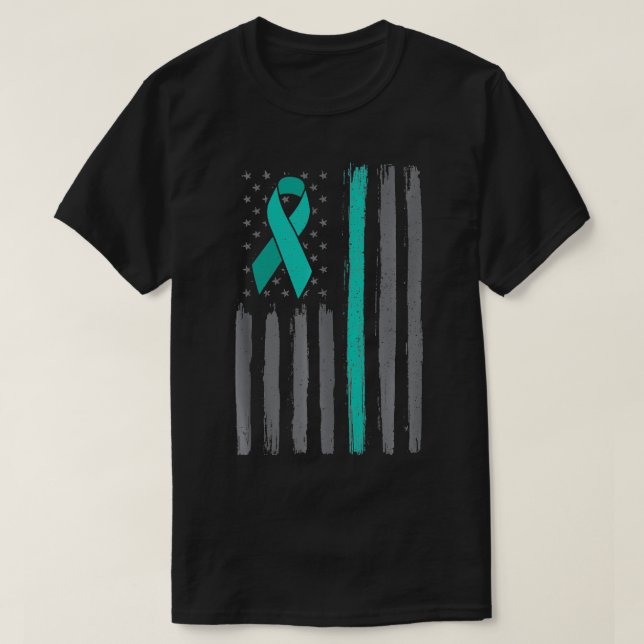 Camiseta Conciencia verde azulada del cáncer de ovario de l (Diseño del anverso)