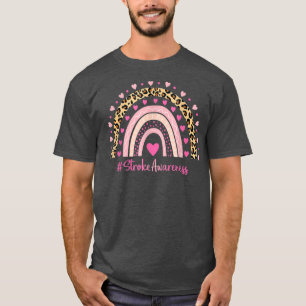 Camiseta Concienciación de Stroke Pink Heart Leopard Rainbo