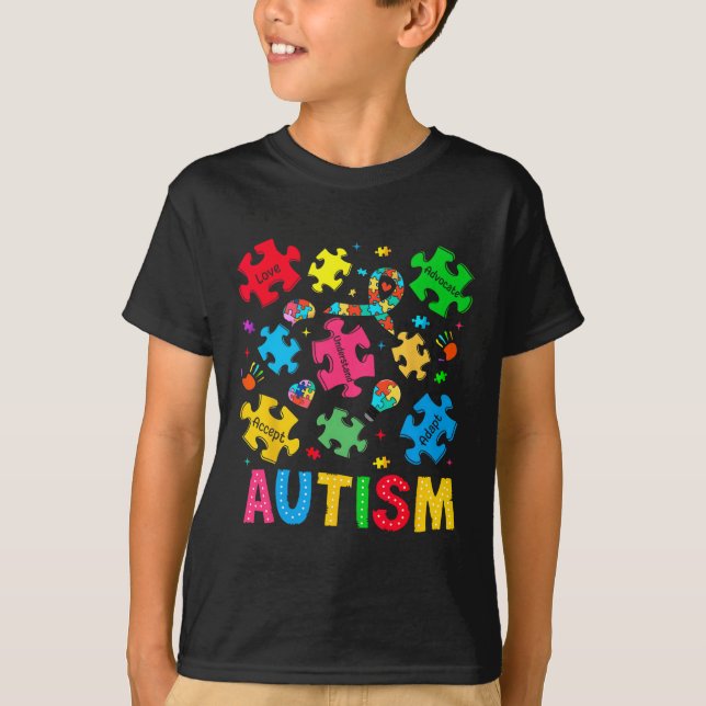 Camiseta Concienciación sobre autismo aceptar a la defensor (Anverso)