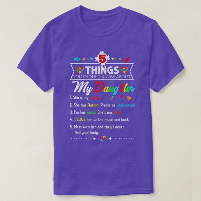 Camiseta Concienciación sobre autismo apoya hija de autismo (Diseño del anverso)