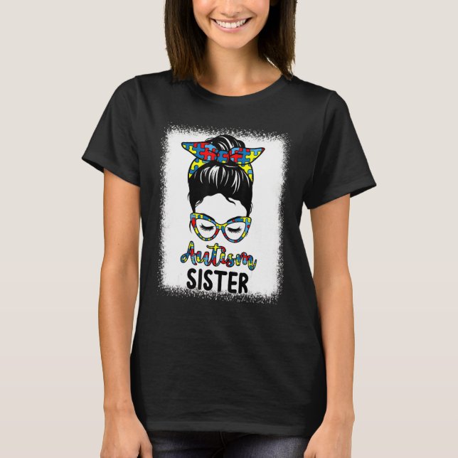 Camiseta Concienciación sobre autismo Hermana Messy Bun Ble (Anverso)