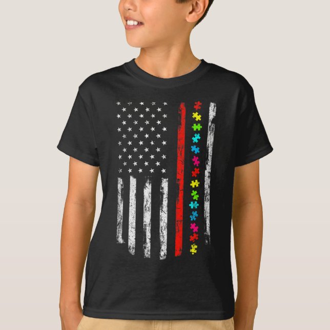 Camiseta Concienciación sobre el autismo 4 de julio, fuego  (Anverso)