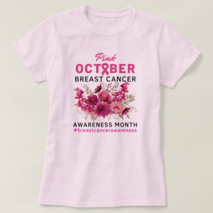 Camiseta Concienciación sobre el cáncer de mama con flores 