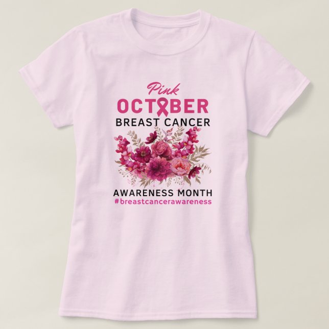 Camiseta Concienciación sobre el cáncer de mama con flores  (Diseño del anverso)