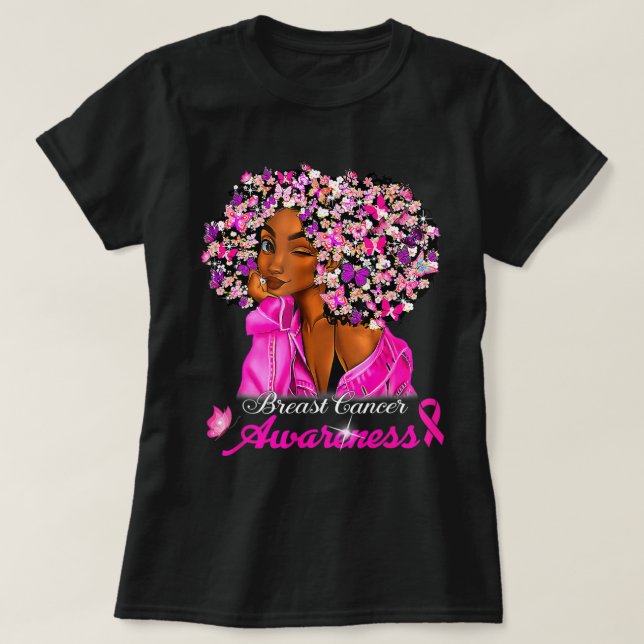 Camiseta Concienciación sobre el cáncer de mama Mujeres afr (Diseño del anverso)
