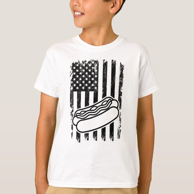 Camiseta Concurso de comida de perro caliente de la bandera (Anverso)