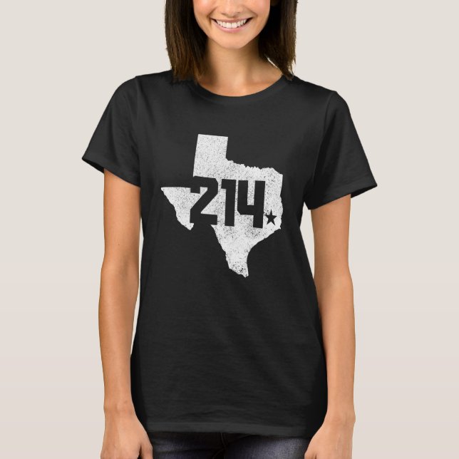 Camiseta Condado de Dallas 214 Código de área Mapa del esta (Anverso)