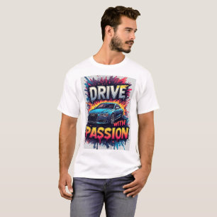 Camiseta Conducir coche deportivo azul con arte de pasión