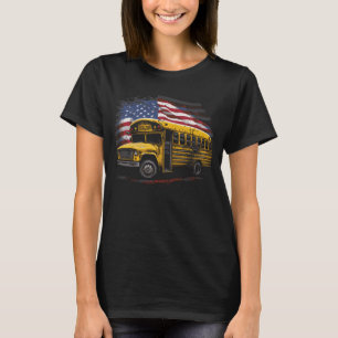 Camiseta Conductor de autobús escolar amarillo con bandera