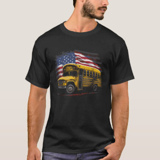 Camiseta Conductor de autobús escolar amarillo con bandera