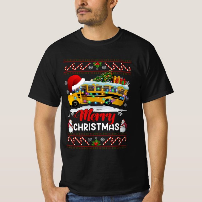 Camiseta Conductor de autobús escolar Feliz Navidad Luces F (Anverso)