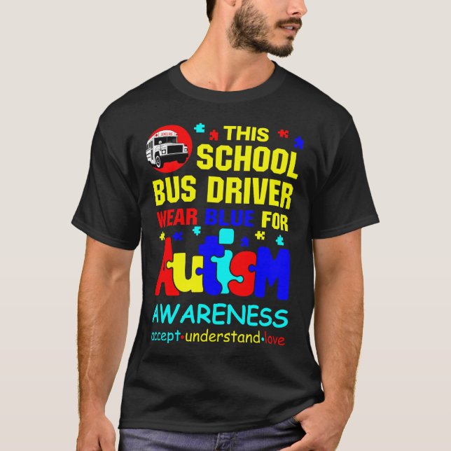Camiseta Conductor de autobús escolar usa azul para concien (Anverso)