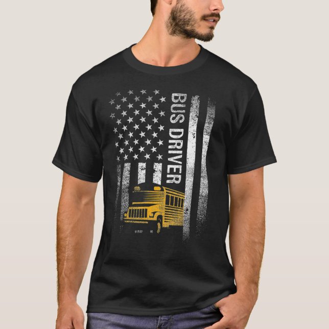 Camiseta Conductor De Autobús Escolar Usa Bandera Estadouni (Anverso)