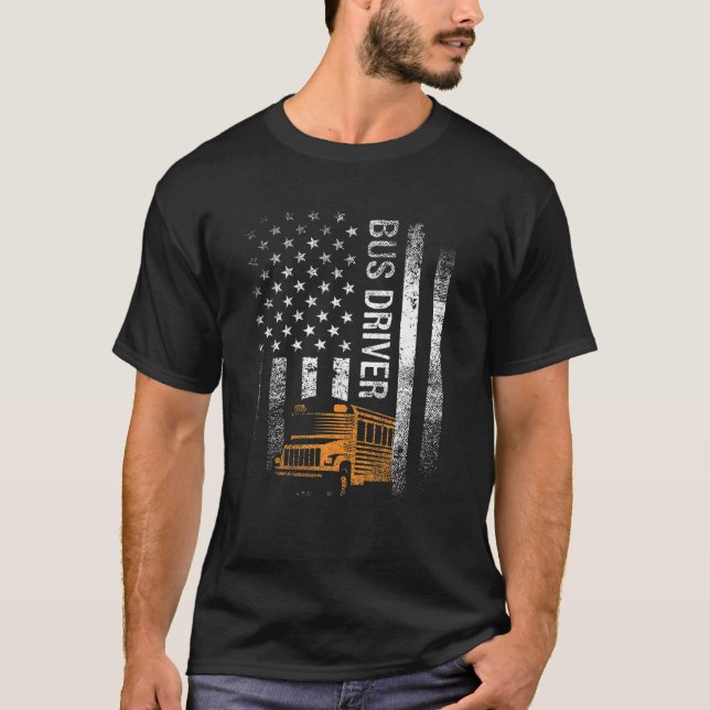 Camiseta Conductor De Autobús Escolar Usa Bandera Estadouni (Anverso)