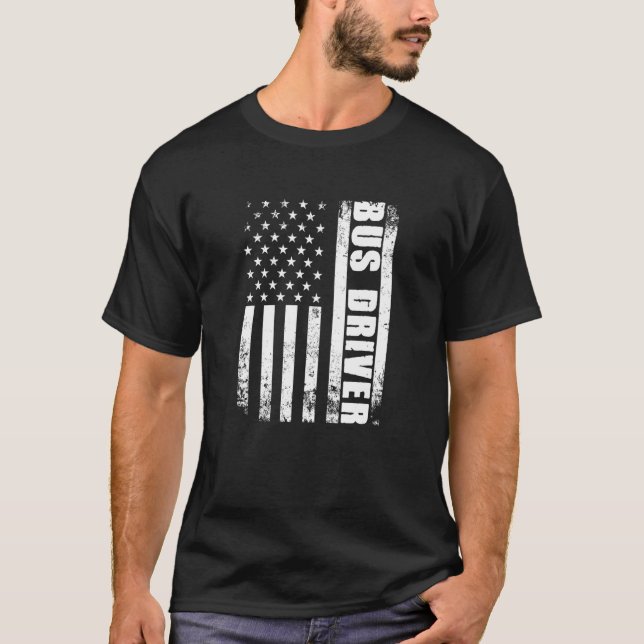 Camiseta Conductor De Autobús Patriótico Trabajo Bandera Es (Anverso)