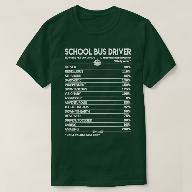 Camiseta Conductor de bus escolar Factores diarios 2 artícu (Diseño del anverso)