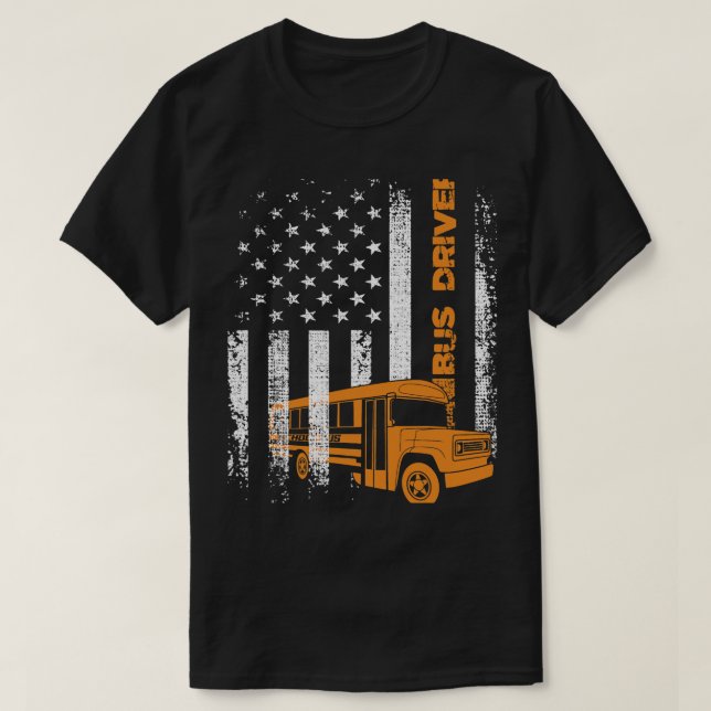 Camiseta Conductor de bus patriótico Bandera estadounidense (Diseño del anverso)