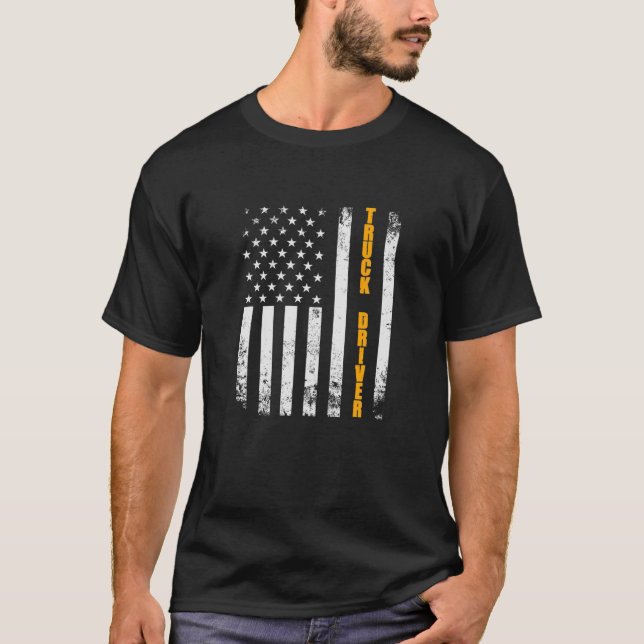 Camiseta Conductor de camiones Bandera Estadounidense Semi- (Anverso)