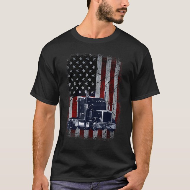 Camiseta Conductor de camiones Camionero Bandera Americana  (Anverso)