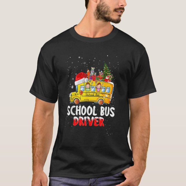Camiseta Conductor escolar de bus de árbol de navidad ilumi (Anverso)