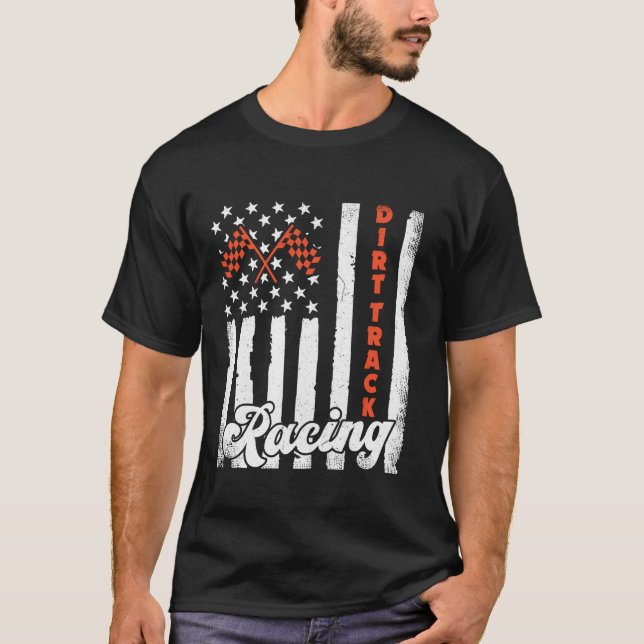 Camiseta Conductor Racer American Flag Dirt Track Carreras  (Anverso)